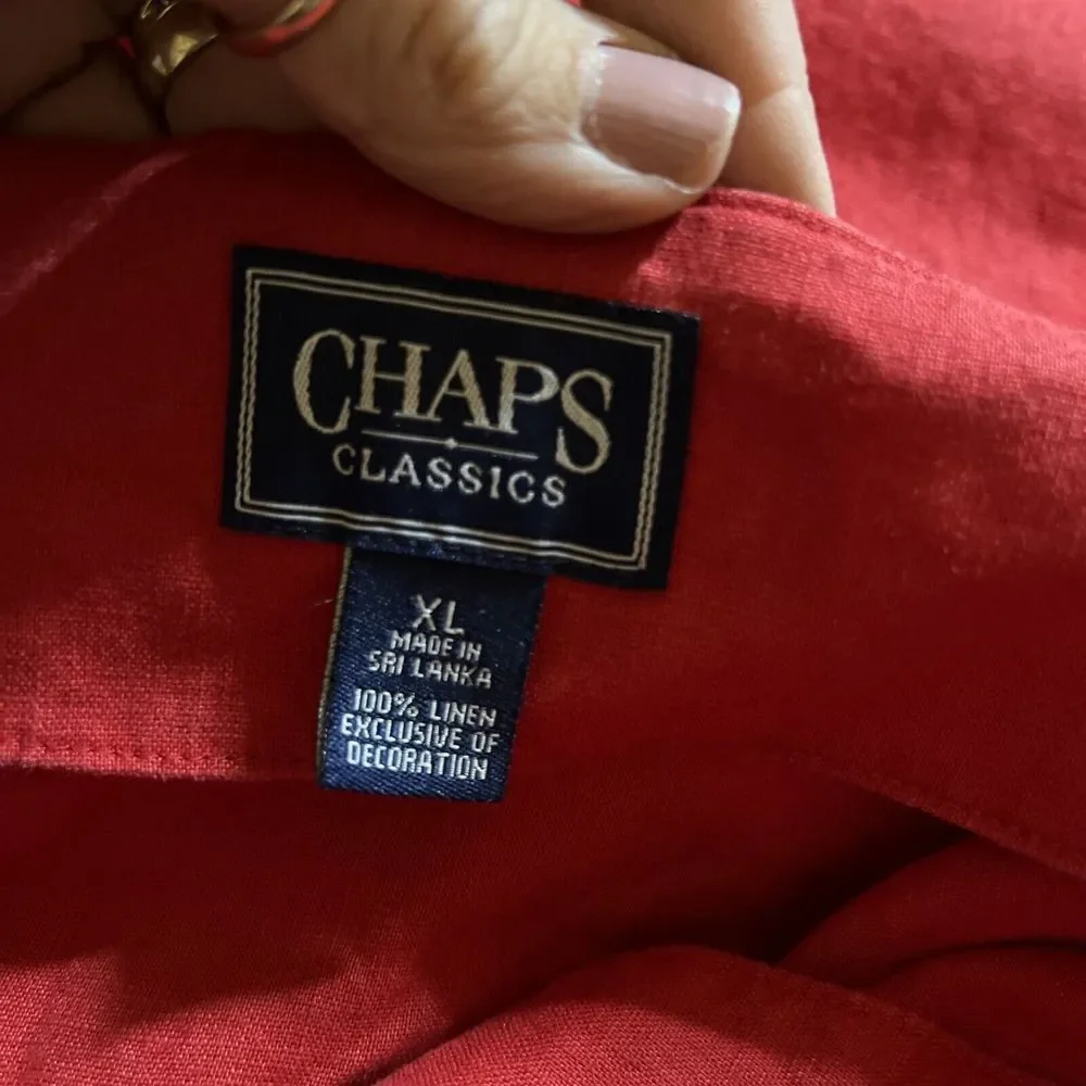 Chaps Classics Blouse Tunic Women's‎ Size XL Pullover Red V-Neck Linen
